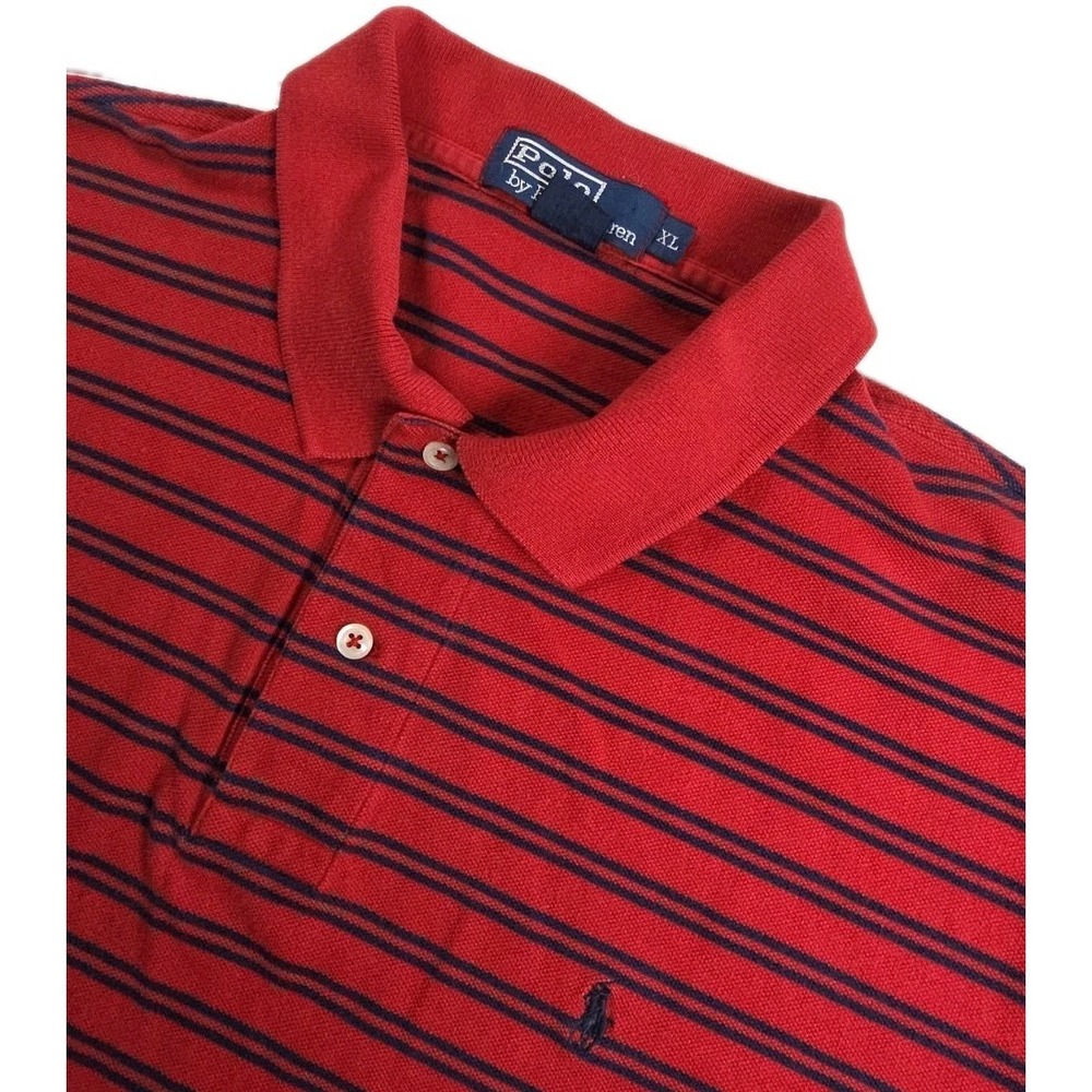 Polo Ralph Lauren Golf Shirt Men XL RED/BLue‎ Striped Cotton Pony Logo Tennis